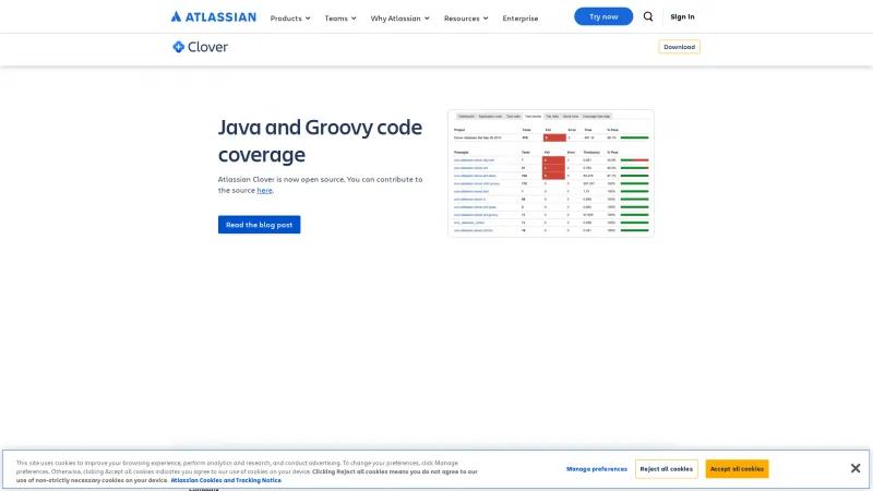 Homepage of Atlassian Clover