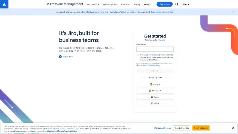 Homepage of Jira Work Management