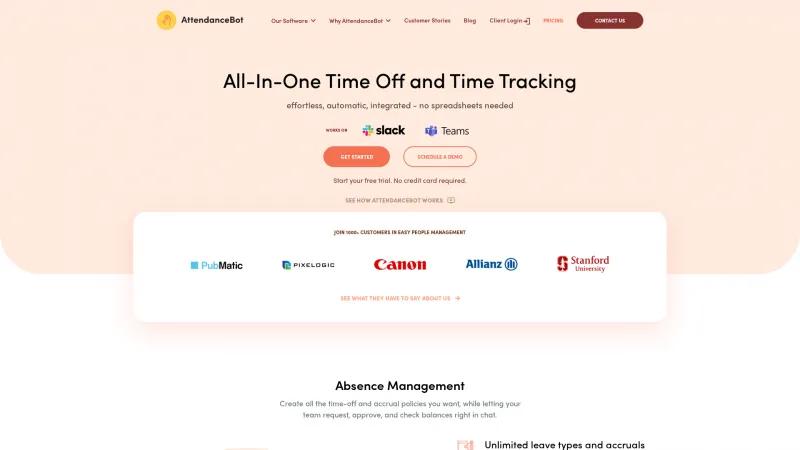 Homepage of AttendanceBot