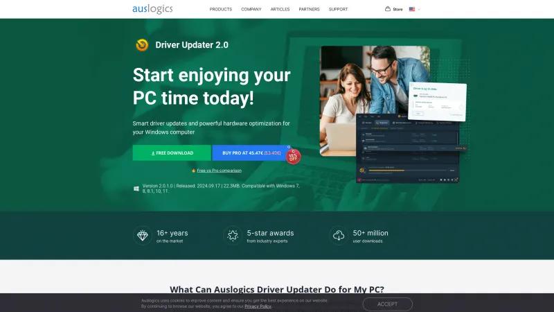 Homepage of Auslogics Driver Updater