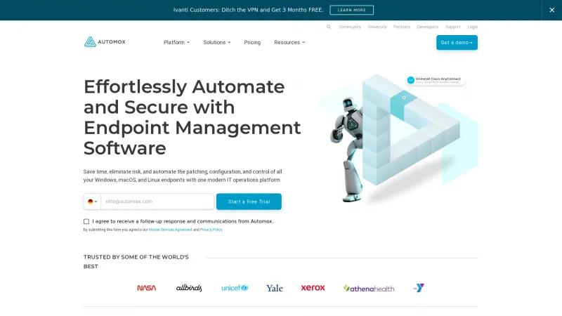 Homepage of Automox