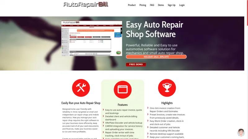 Homepage of Auto Repair Bill