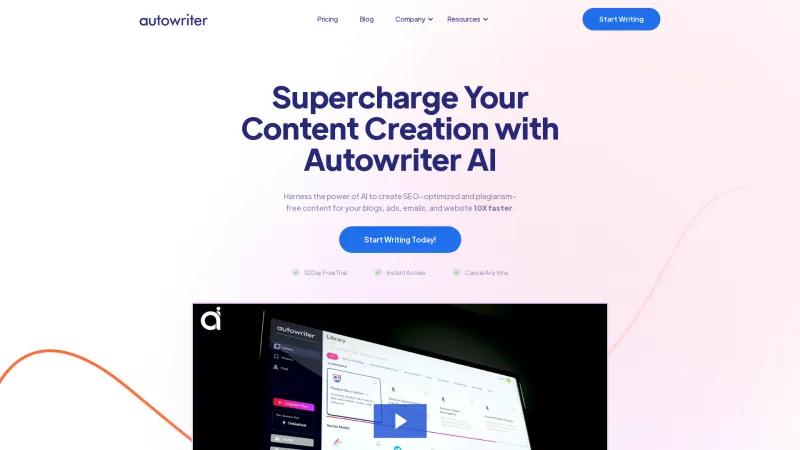 Homepage of Autowriter