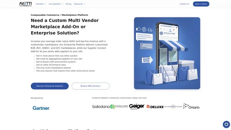 Homepage of Avetti Commerce