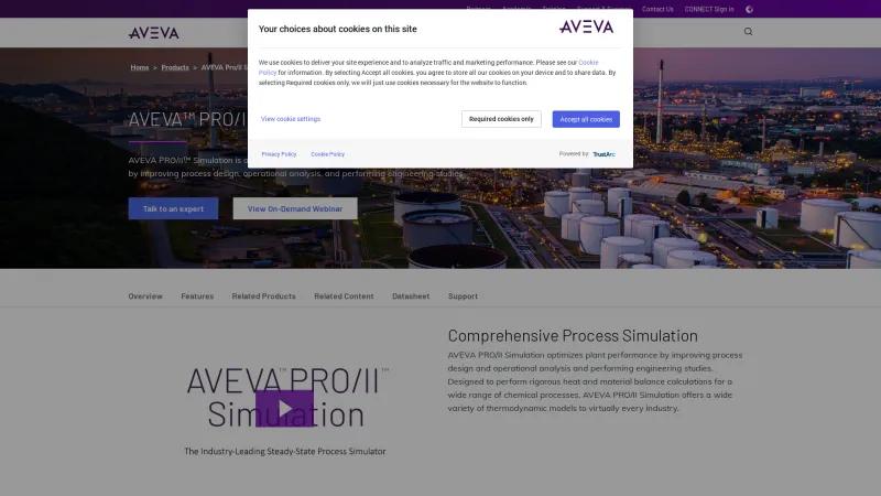 Homepage of AVEVA PRO/II Simulation