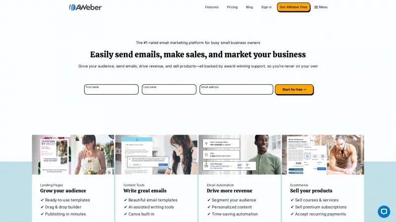 Homepage of AWeber