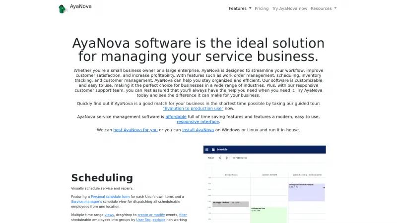 Homepage of AyaNova