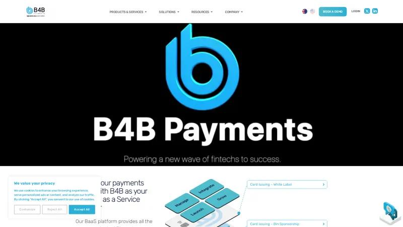 Homepage of B4B Payments