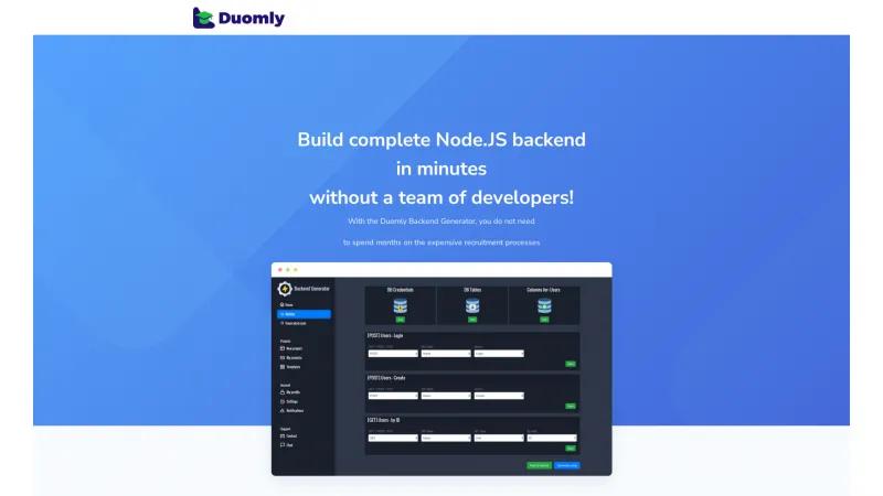 Homepage of Duomly Backend Generator