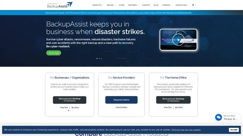 Homepage of BackupAssist