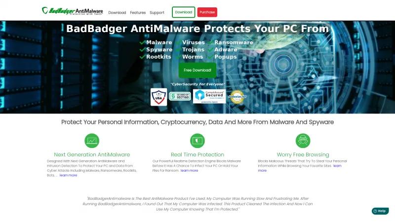 Homepage of BadBadger AntiMalware