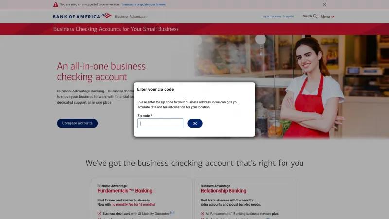 Homepage of Bank of America Business Advantage