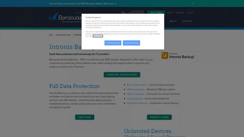 Homepage of Barracuda Intronis Backup