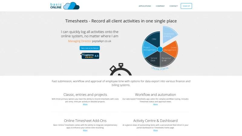 Homepage of Basic Online Timesheets