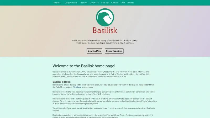 Homepage of Basilisk