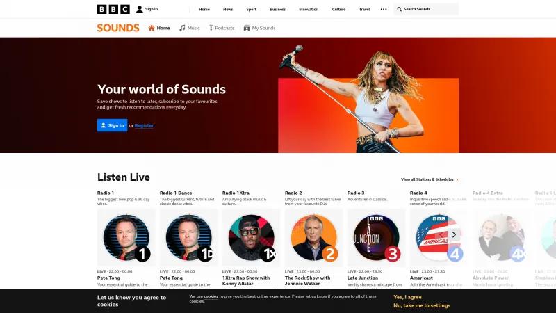 Homepage of BBC Sounds