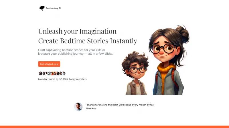 Homepage of Bedtimestory.ai