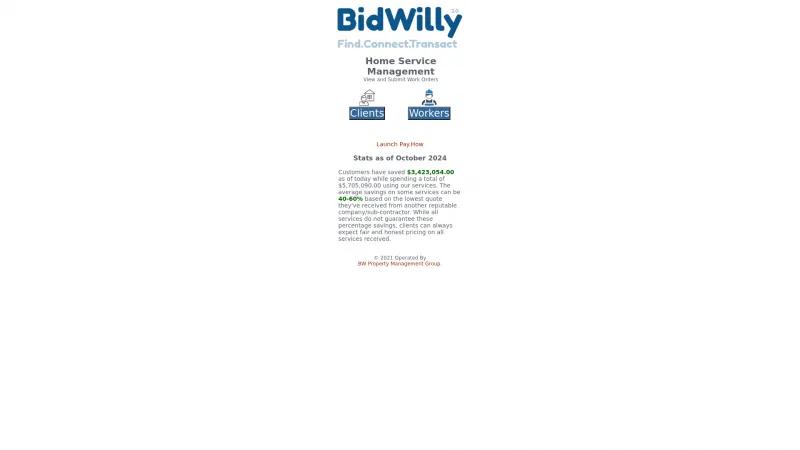 Homepage of BidWilly