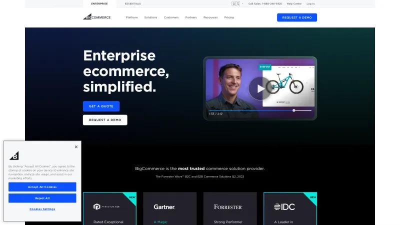 Homepage of BigCommerce