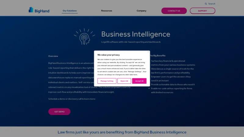 Homepage of BigHand Business Intelligence