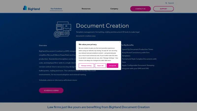 Homepage of BigHand Document Creation