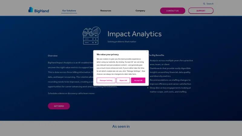 Homepage of BigHand Impact Analytics