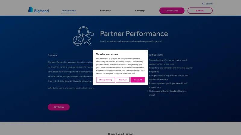 Homepage of BigHand Partner Performance