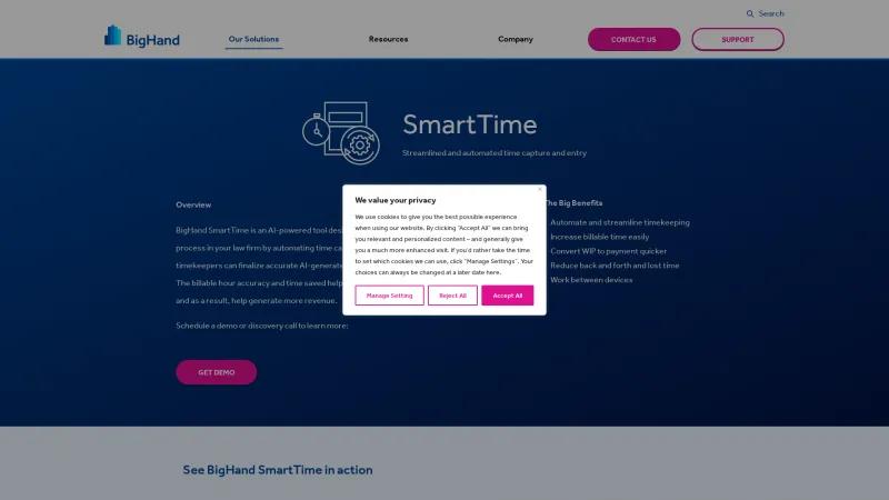 Homepage of BigHand SmartTime