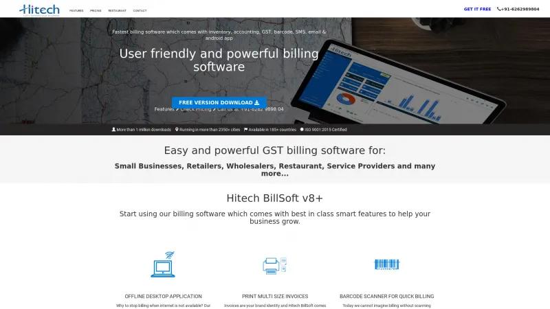 Homepage of Hitech BillSoft