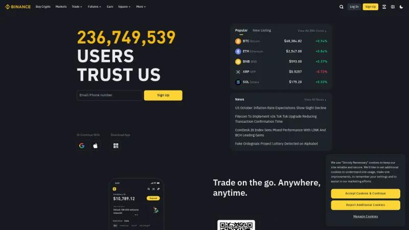 Homepage of Binance Card