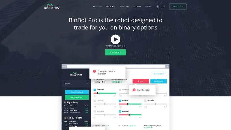 Homepage of BinBot Pro