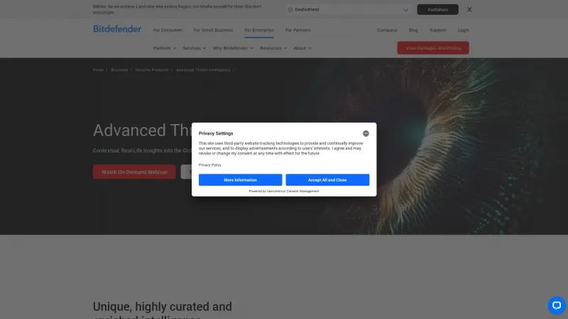 Homepage of Bitdefender Advanced Threat Intelligence