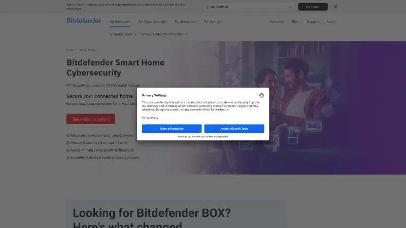 Homepage of Bitdefender Smart Home Cybersecurity