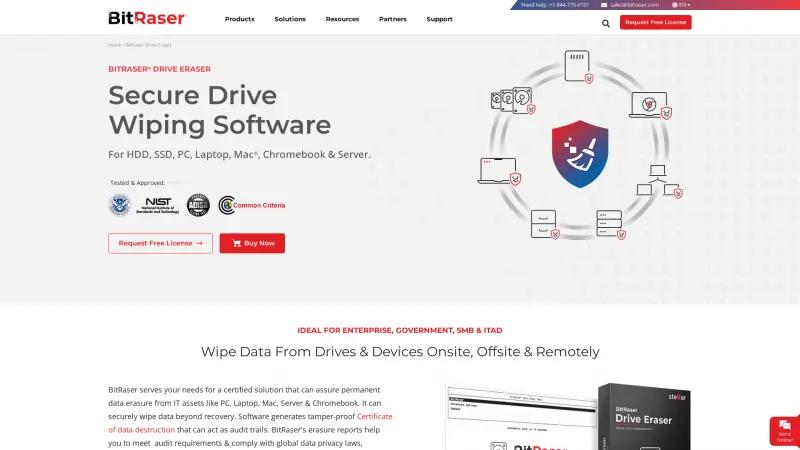 Homepage of BitRaser Drive Eraser