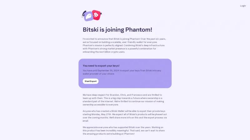 Homepage of Bitski