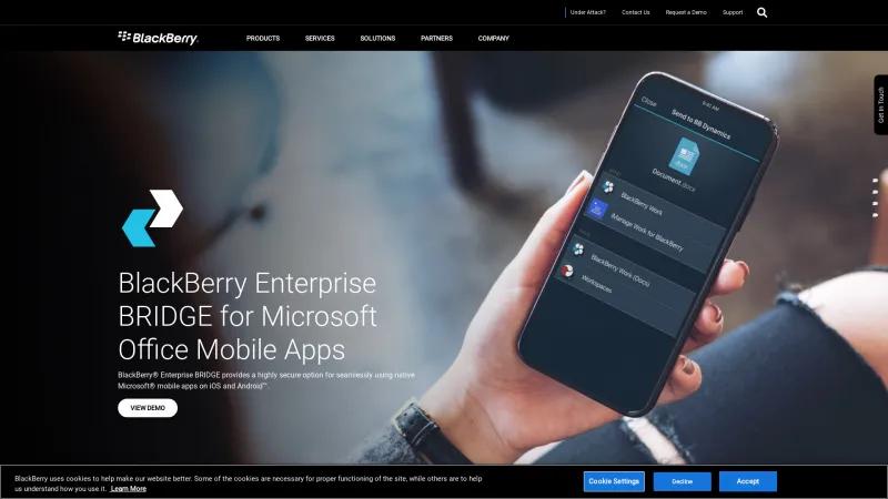 Homepage of BlackBerry Enterprise BRIDGE