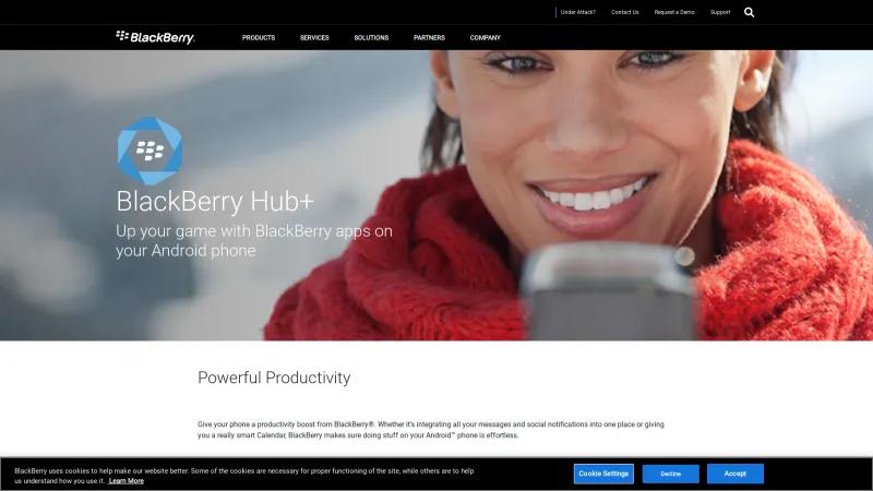 Homepage of BlackBerry Hub+