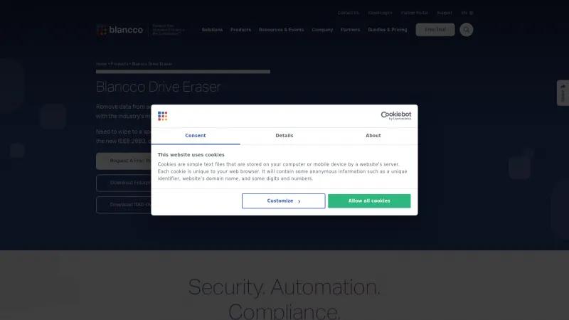 Homepage of Blancco Drive Eraser