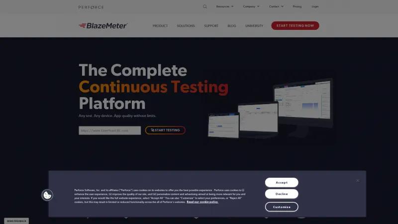 Homepage of BlazeMeter