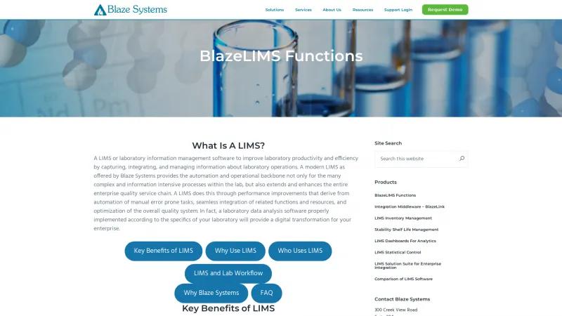 Homepage of BlazeLIMS