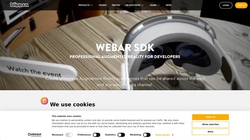 Homepage of Blippar WebAR SDK