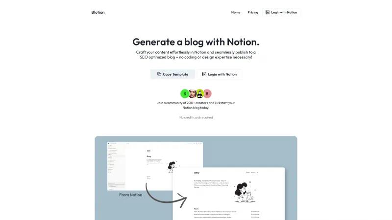 Homepage of Blotion