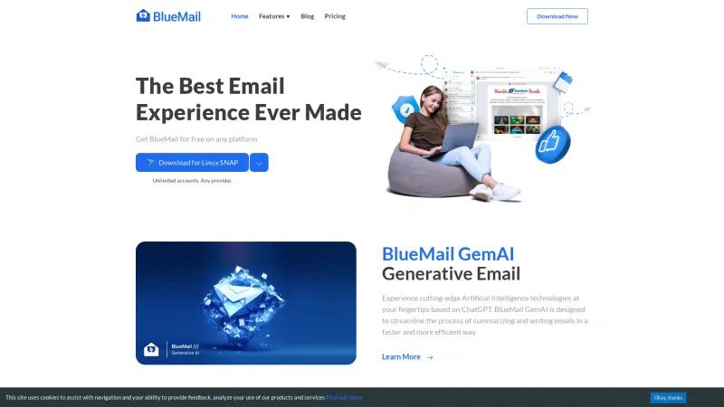 Homepage of BlueMail