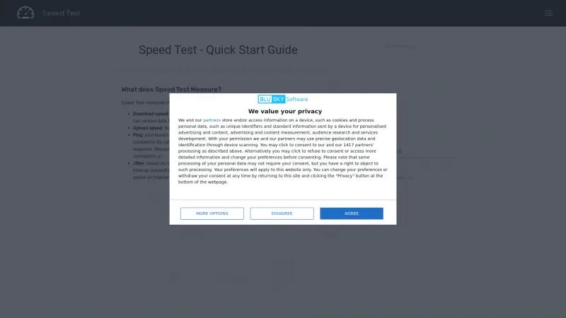 Homepage of Speed Test