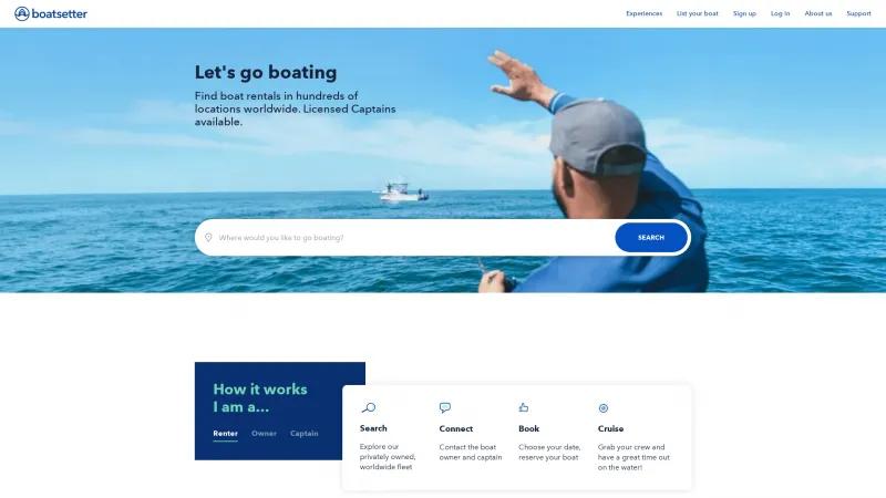 Homepage of Boatsetter