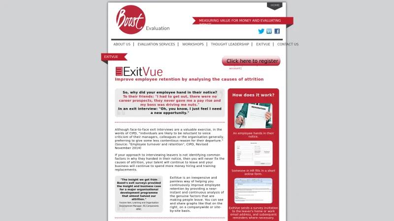 Homepage of ExitVue