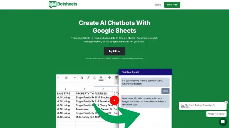 Homepage of Botsheets