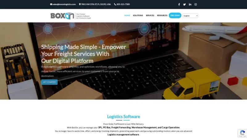 Homepage of BoxOn Logistics Software