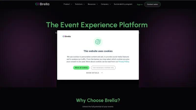 Homepage of Brella