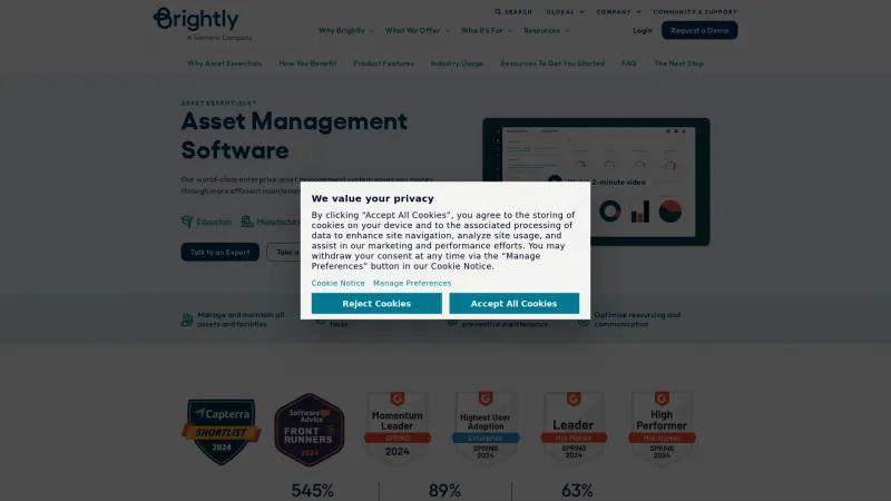 Homepage of Brightly Asset Essentials